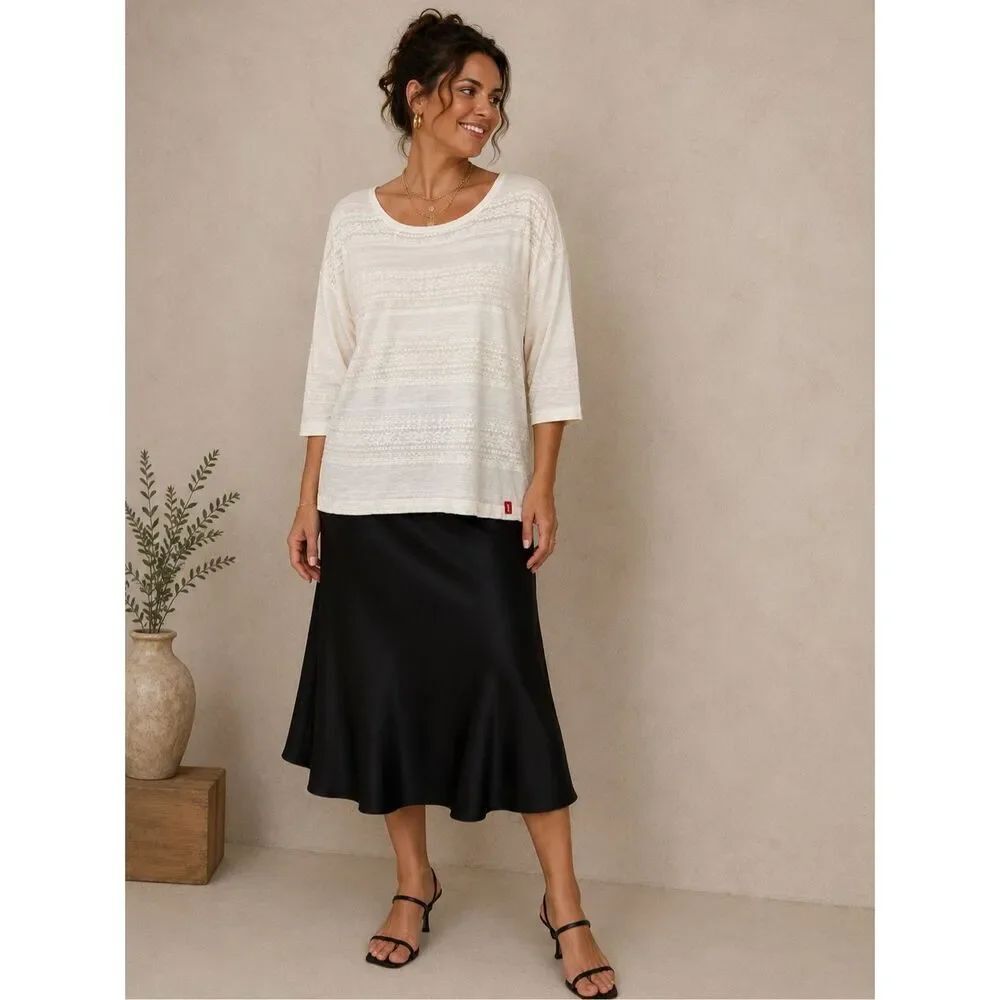 Edc By Esprit Ivory Lace Knit Tunic Top XL Boho Three Quarter Sleeve